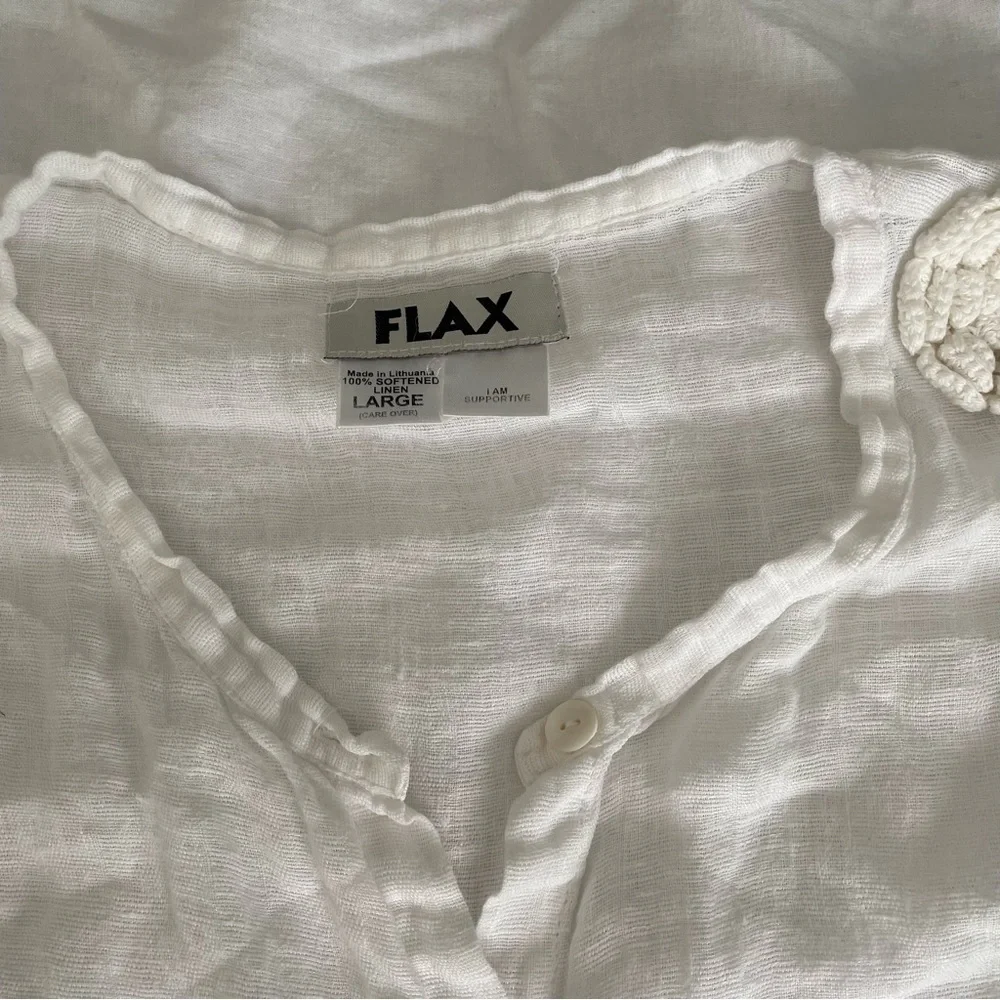FLAX Large 100% Linen Long sleeve Shirt roll tab sleeve - Picture 2 of 9